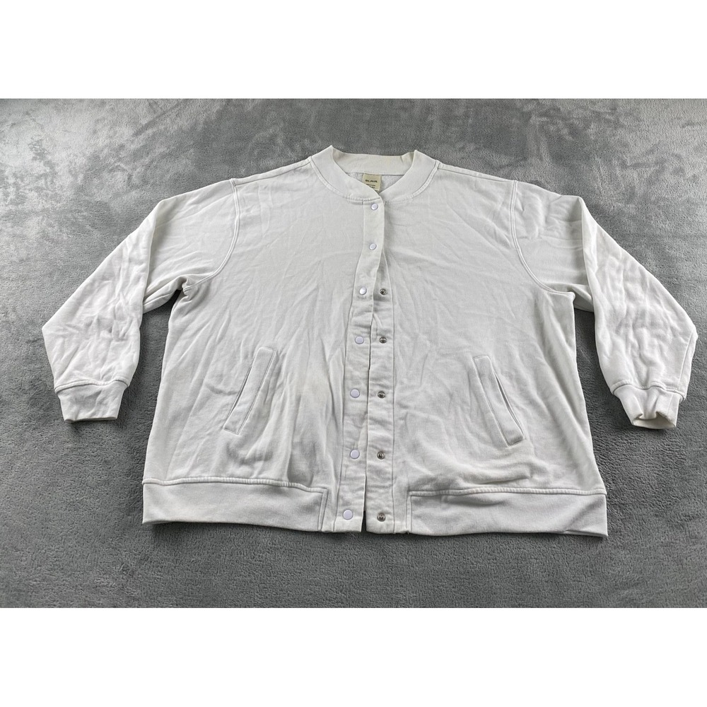 Blair Women Cream Snap Front Sweatshirt Jacket XLG PT Fleece Lined Bomber Pocket